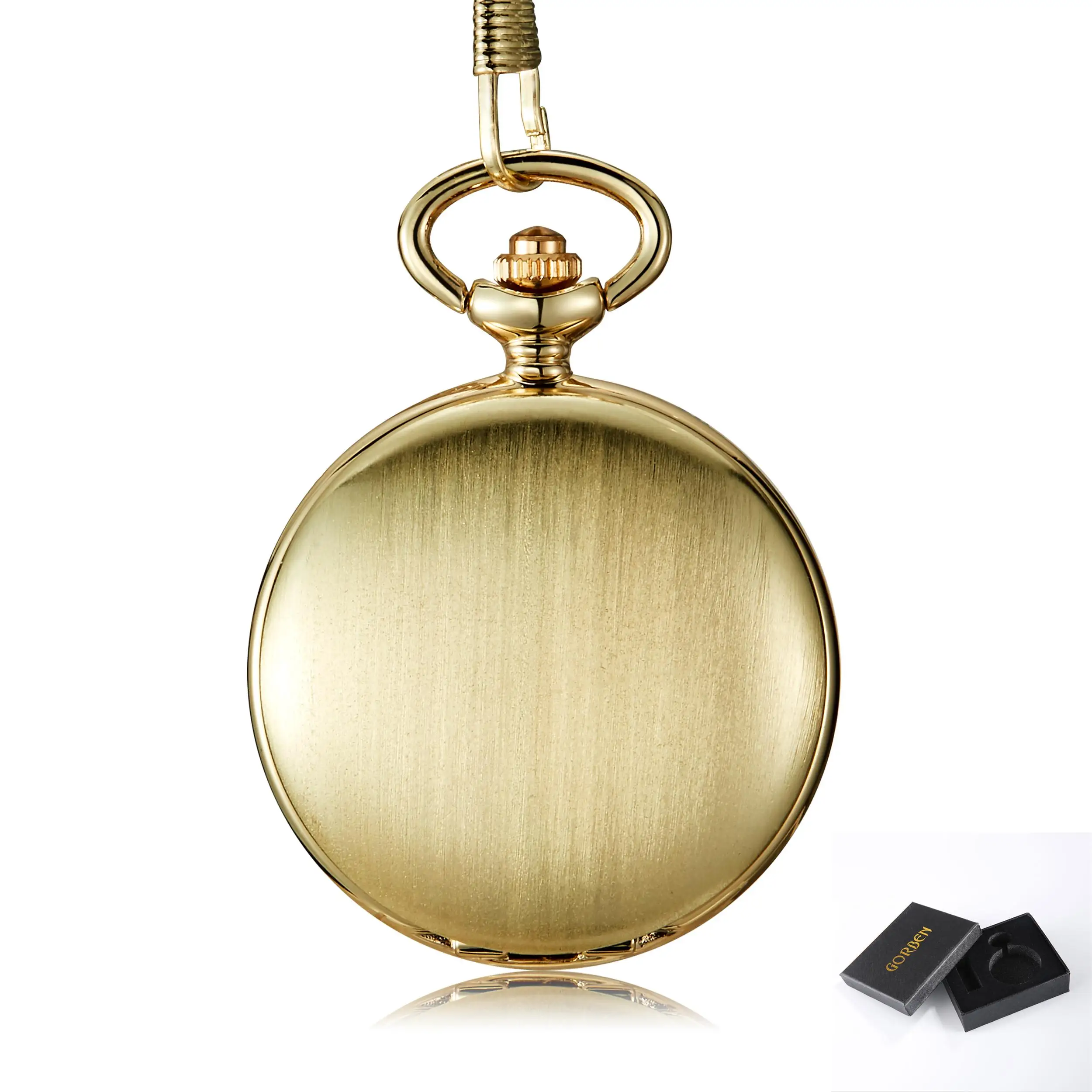 Золотые карманные часы винтажные кварцевые карманные и брелоки часы цепочка ожерелье серебряные часы для подарков - Цвет: Gold with box