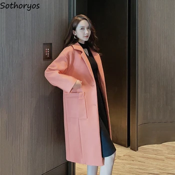 

Blends Women Straight Turn-Down Collar Long Coats Korean Style Harajuku Streetwear Winter Outerwear Womens High Quality Ladies