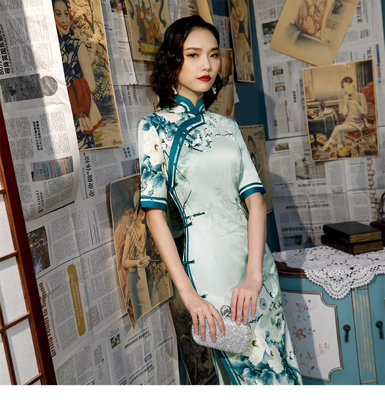 Sheng Coco дамы S-4XL размера плюс синий Cheongsam платья длинное традиционное китайское платье восточные вечерние платья Qipao одежда