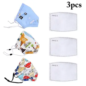 

3pcs/set Cartoon Printing Kid Mouth Mask Dustproof Washable PM 2.5 Filter Mask Mouth Cover With Filter Pad Clothing Accessories