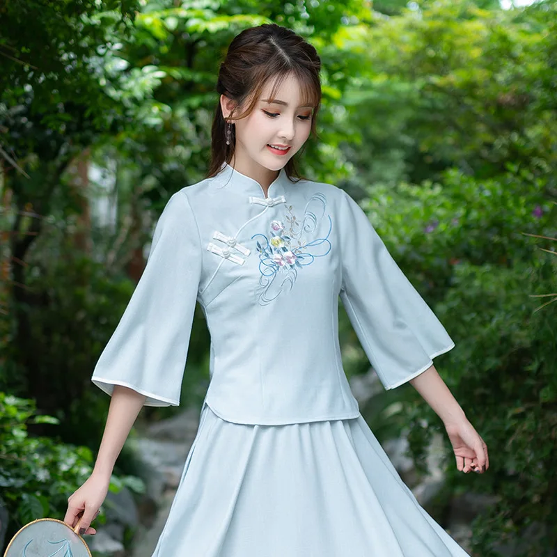 Sheng Coco традиционная китайская блузка костюм вышивка Qipao рубашка хлопок розовый