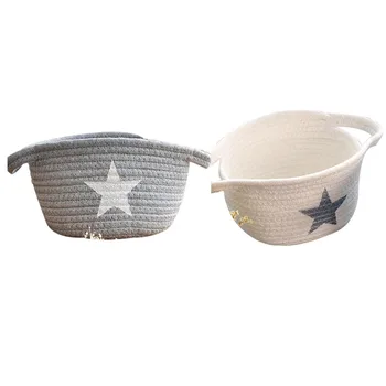 

2 Pcs Washable Plant Basket Storage Office Sundries Cotton Thread Handmade Knitting Ball Rattan Flower Basket, White & Gray