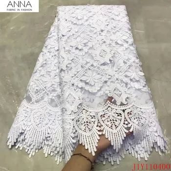 

Anna pure white nigerian guipure lace fabric embroidery with sequins 5 yards/pcs african net lace french tulle fabrics for dress