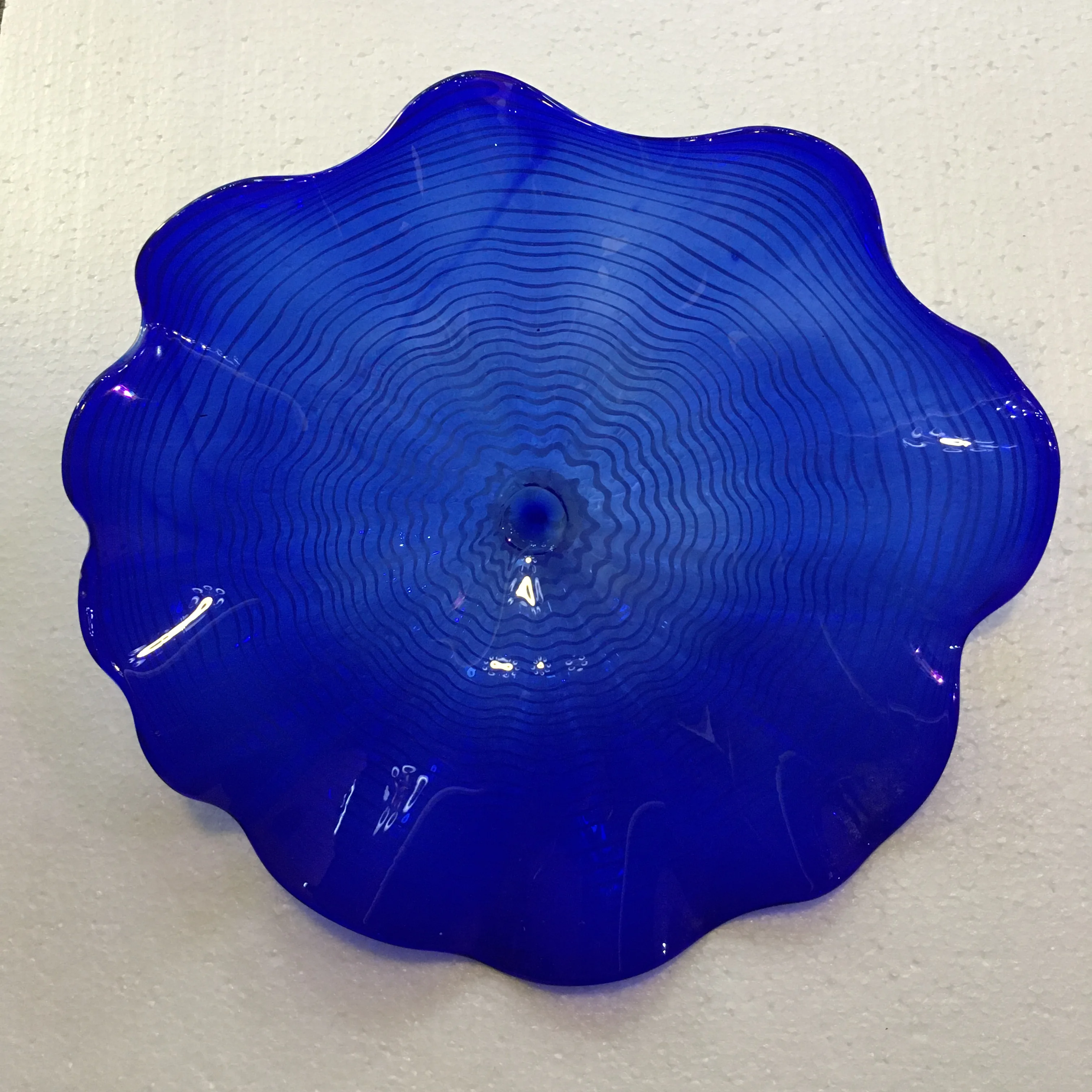 Blue Shade Hand Blown Glass Plates Wall Art Custom Color Glass Flower