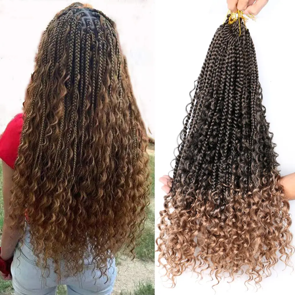 Mtmei Hair 22&ldquo; 12 Roots Goddess Box Braids Crochet Hair With Curly End Bohemian Box Braiding Extensions Ombre Braiding