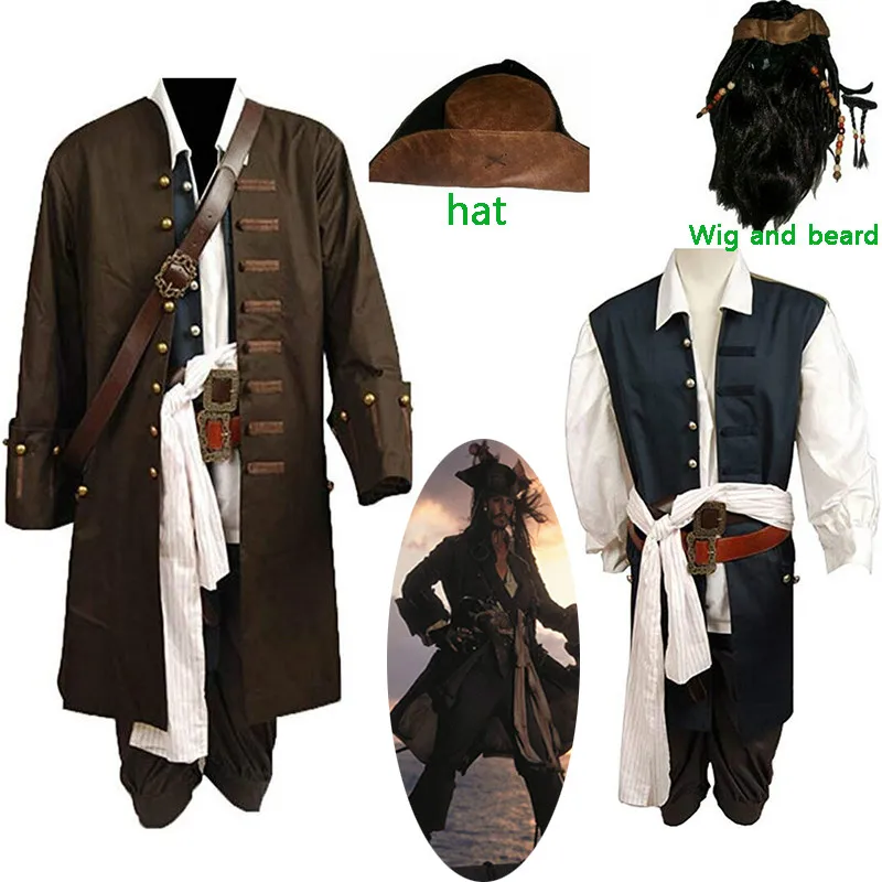 revisión Caliza Celsius Disfraz de pirata Jack Sparrow para adultos, conjunto completo de sombrero  y peluca, para Halloween, Cosplay, Carnaval|Disfraces de anime| - AliExpress