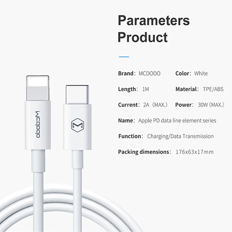 Mcdodo USB C кабель для iPhone X XS Max XR 8 Plus 30 Вт PD быстрое зарядное устройство usb type C для iPhone кабель для передачи данных для MacBook IPad Pro шнур
