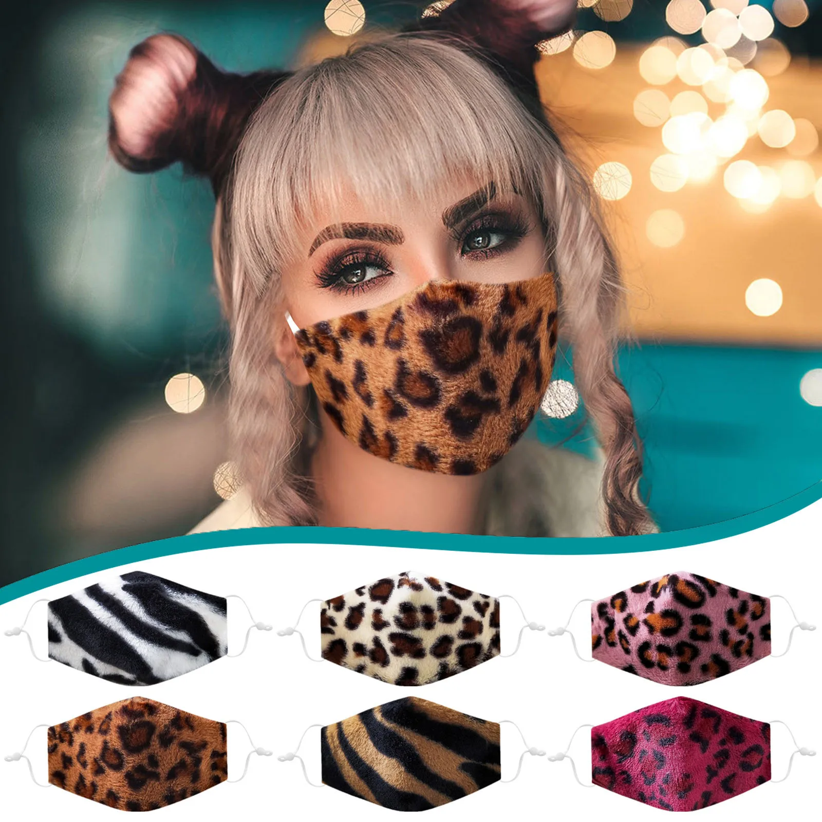 

2021 Adult Women Leopard Print Winter Warm Adjustable Protection Washable Mouth Nose Protect Safety Survial Products