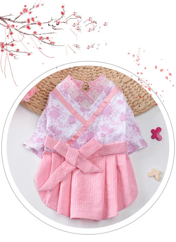 Одежда для собак костюм для животного в китайском стиле Hanfu весна лето элегантное хлопковое милое платье принцессы для Тедди маленькие собачки чихуахуа кошки