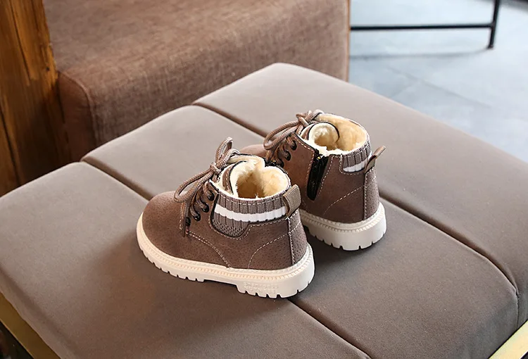 Winter Kids Boots Fashion Boys Martin Boots Plus Velvet Warm Children's Cotton Shoes Waterproof Leather Toddler Girl Snow Boots