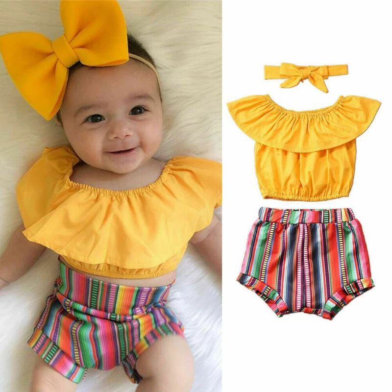 Menoea 0-5Y Children's Sets New Summer Style Girl Cute Clothes Toddler Baby Yellow Top Striped Pants Outfits Girls Clothing 2Pcs | Детская