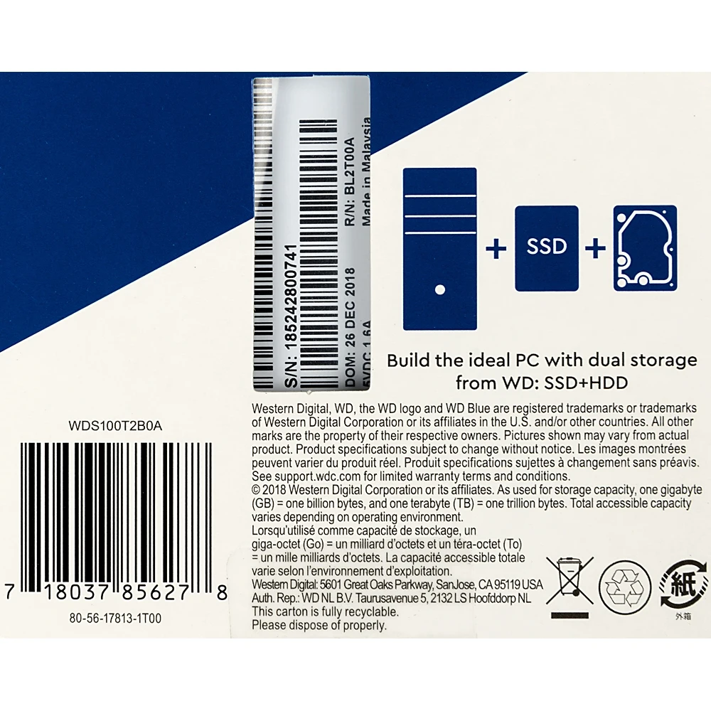 Накопитель SSD WD Original SATA III 1Tb WDS100T2B0A Blue 2.5"
