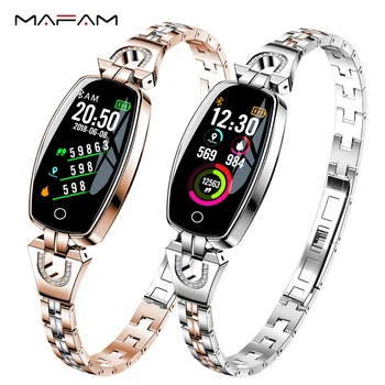 

MAFAM H8 Smart Watch Woman Rose Gold Round Smartwatch Women Waterproof Heart rate Smart Wear Device For xiaomi android ios