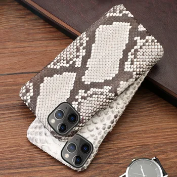 

Genuine Leather Phone Case For iPhone 11 Pro Cases Natural Python Skin For Apple X XS Max XR 6 6S 7 8 Plus SE 2020 Snake Cover