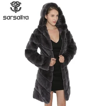 SARSALLYA кроличьего меха пальто Для женщин с натуральным лисьим мехом с капюшоном толстые куртки пальто жилет теплая зима Для женщин s Костюмы пальто