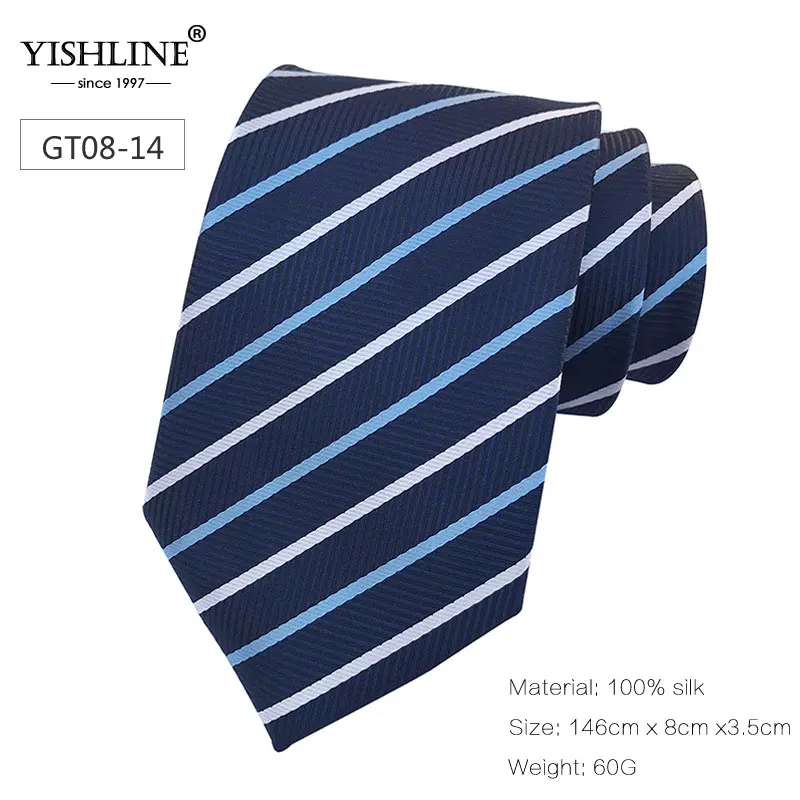 YISHLINE, новинка, 8 см, мужской галстук, шелковые галстуки, в полоску, синий, розовый, мужские свадебные галстуки, галстуки для жениха, галстук, Осень-зима, 20 стилей - Цвет: GT08-14
