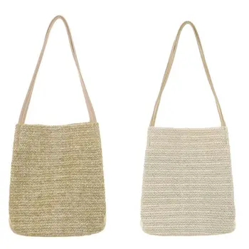 

bolsos mujer 2019 Fashion Women Solid Color Straw Shoulder Bucket Bag Handbag Tote Storage Pouch сумки через плечо женские