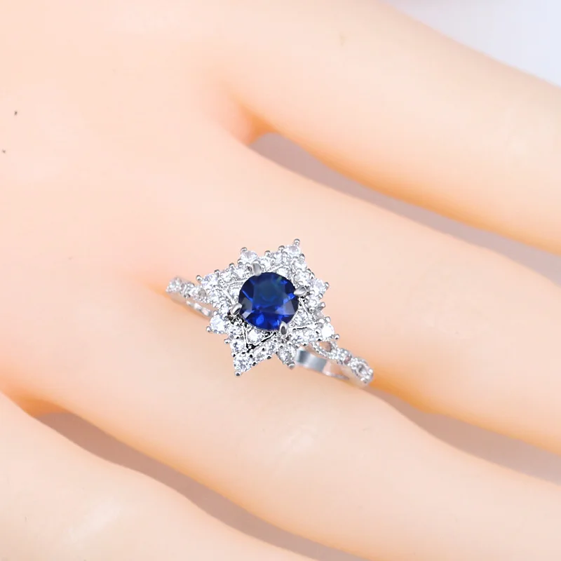 

Elegant Zircon Ring Jewelry 925 Silver Dark Blue CZ Stone Engagement Wedding Ring for Women