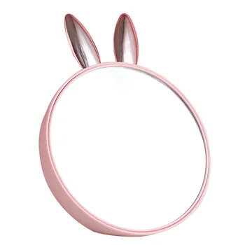 

New Rabbit Ears Dressing Mirror With Storage Box For Makeup Brush Debris Girl Makeup Mirror Dorm Room Small Round Makeup Mirror