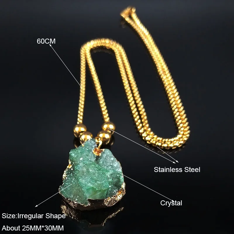 2020 Fashion Green Crystal Stainless Steel Necklace for Women Gold Color Bead Long Statement Necklace Jewelry colgante N20167
