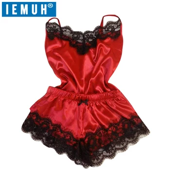 

IEMUH Sexy Lingerie Women Silk Lace Casual Loose Solid Sleeveless Babydoll Nightdress Nightgown Sleepwear Summer Clothes