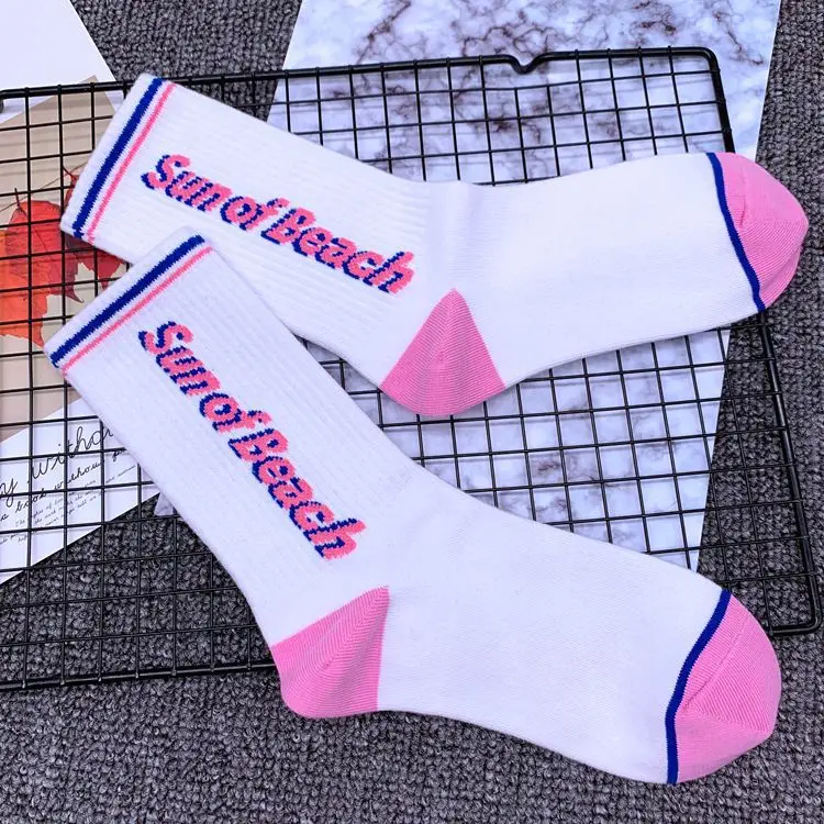 White Pink Beach Взрослые Размеры, носки до середины голени, пляжные, с надписью «Shadow», «WordArt», парциальный тон, розовый, белый, оранжевый, черный цвет, каблук SB - Цвет: White Pink Beach