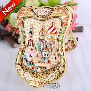 

high-grade metal European style vanity mirror folding portable small mirror retro lovely Castle handle desk mirror