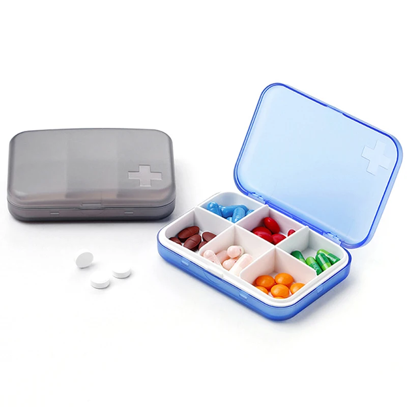 1Pc Portable 6 Cells Outdoor Travel Damp-proof Pill Medicine Drug Storage Case Box Container 4 Colors
