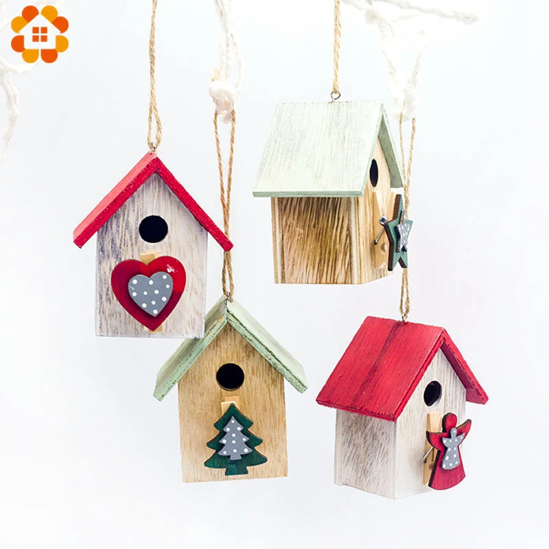 

1PC Creative Christmas Tree Small Clip Hanging Wooden Painted House Pendant Ornaments Decorations Wood Crafts Kids Gift Supplies