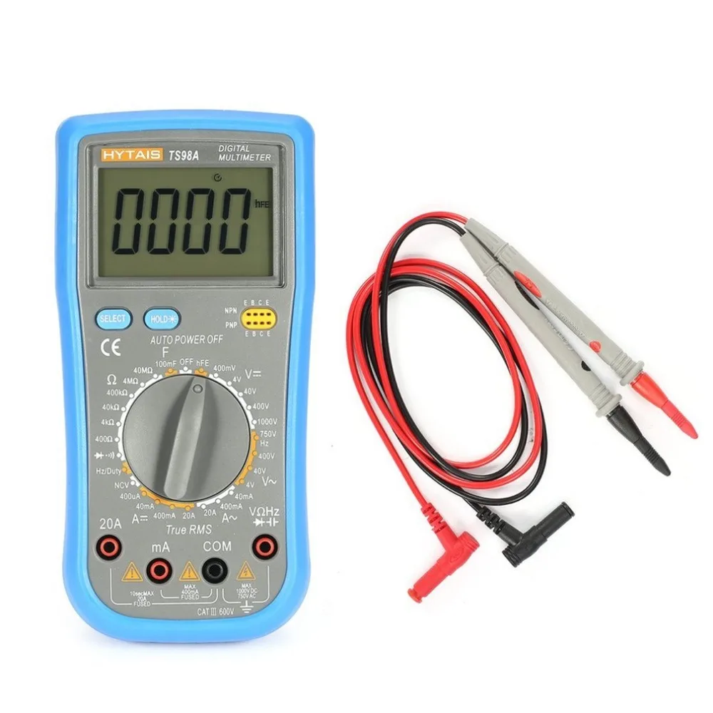 HYTALS TS98A 1999 отсчетов True-RMS цифровой мультиметр AC/DC напряжение тока Вольтметр Capcitance Ом диод метр с черным светом