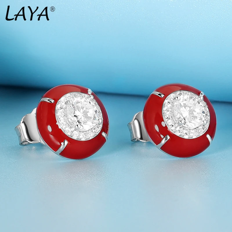 LAYA 100% 목걸이 귀걸이 반지 여성을위한 복고풍 스타일 빛나는 지르콘 레드 에나멜 쥬얼리 2022 트렌드