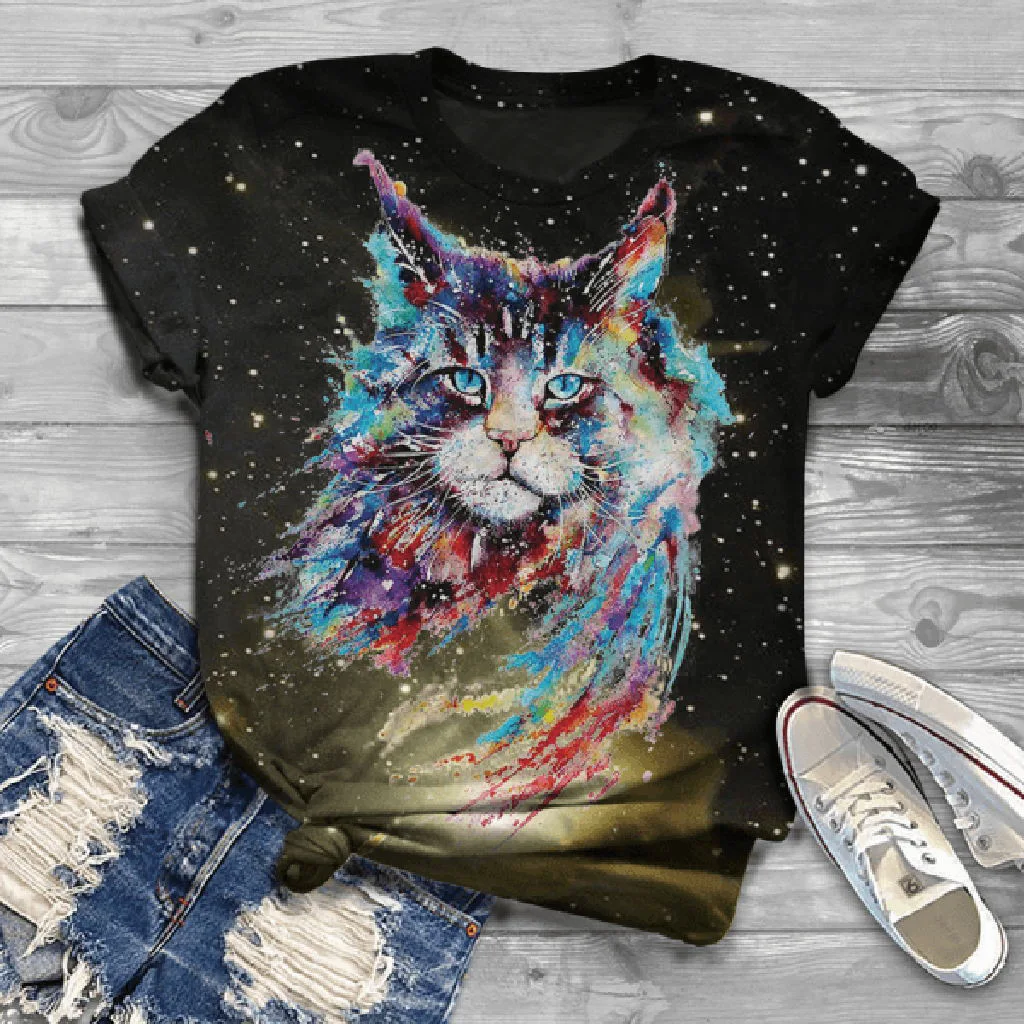 2020 new casual short sleeve 3D cat print tshirt women clothes summer top harajuku korean style aesthetic o-neck woman tshirts