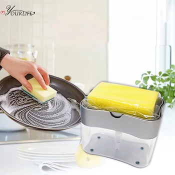 

OYOURLIFE 380ml Press Type Soap Dispenser With Washing Sponge Cleaning Liquid Dispenser Container Kitchen Soap Dispenser Pump