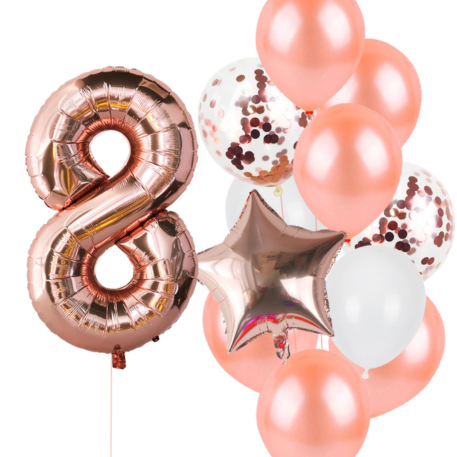 Birthday Rose Gold Number Foil Balloon Party Decorations Kids First 1st 2nd 3rd Birthday Baby Shower Boy Girl Baloons