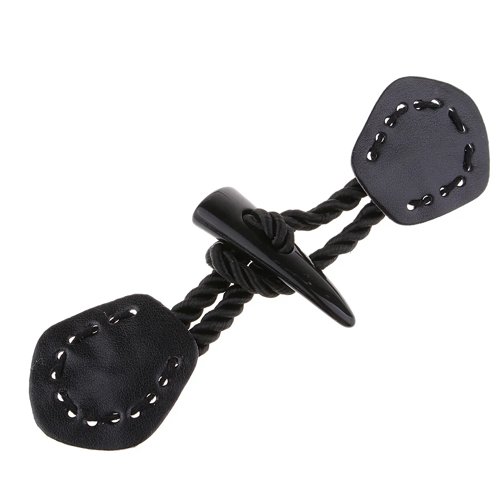Pair Vintage PU Leather Duffle Horn Toggle Button For Craft Jacket Coat with Stitching Holes, Easy to Sew