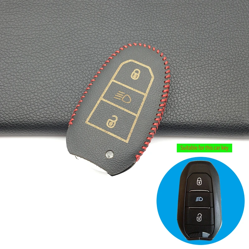 New 100% Leather Car Key Fob Case Cover Shirt Holder Shell Hood for Peugeot 308 408 508 2008 3008 4008 5008 Smart Remote Keyless |