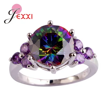 

Newest Fashion Style Colorful Crystal Genuine 925 Sterling Silver Wedding Rings Elegant Jewelry Gift For Lovers/Friend