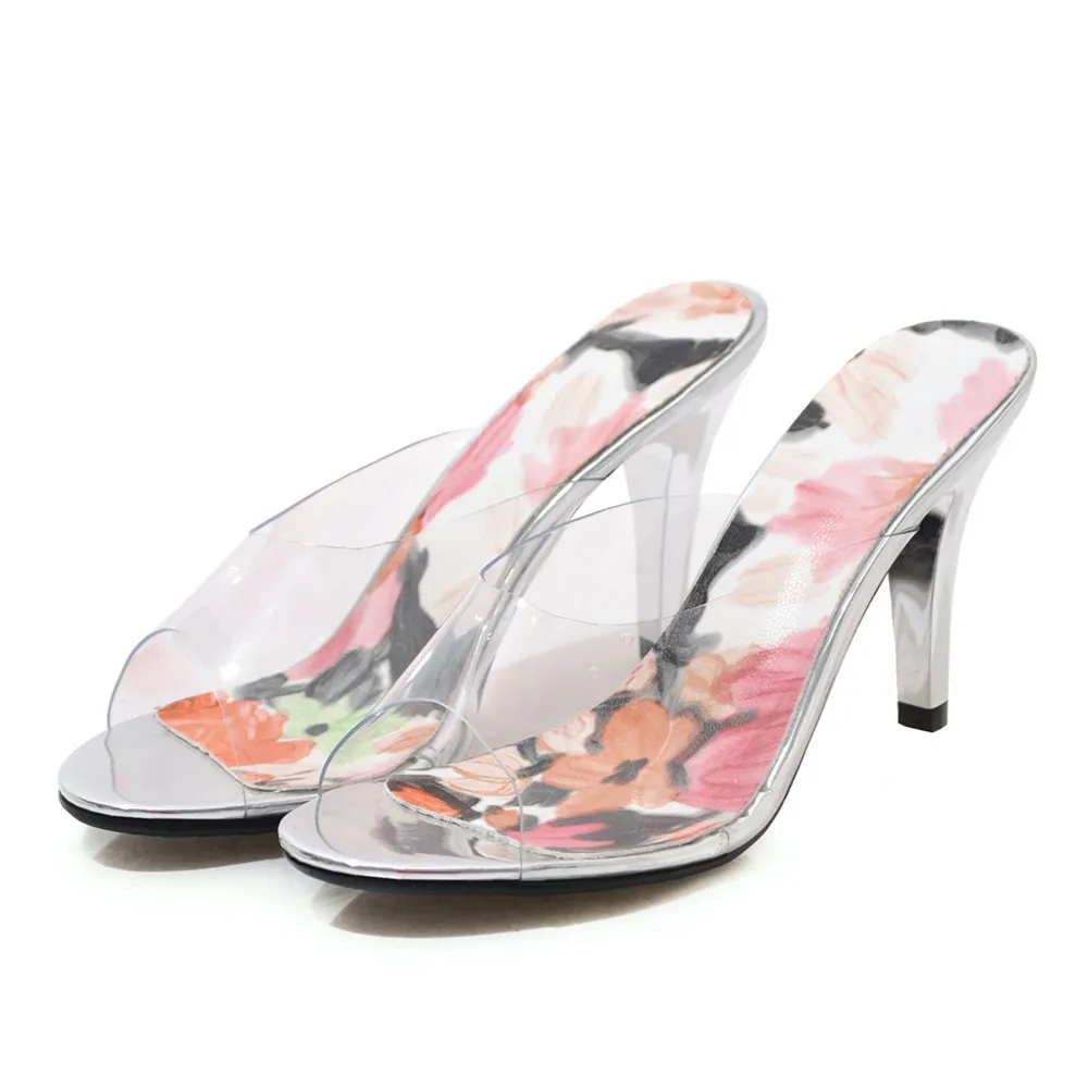 

AGODOR Sexy Peep Toe Clear Stiletto PVC High Heels Women's Slippers Slides Slingback Summer Mules Transparent Shoes for Women