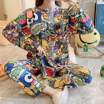 

Wholesale Pajamas Sets Spring Autumn 2020 Thin Carton Generation Women Long Sleepwear Suit Home Women Gift Female Sleepwear