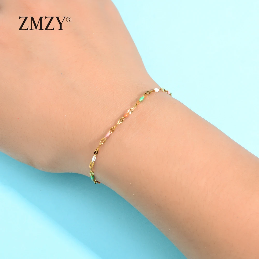 ZMZY Boho тонкая цепь цветов радуги браслет модные ювелирные изделия из нержавеющей стали минималистичный стиль бусины браслет для женщин Pulseras Mujer