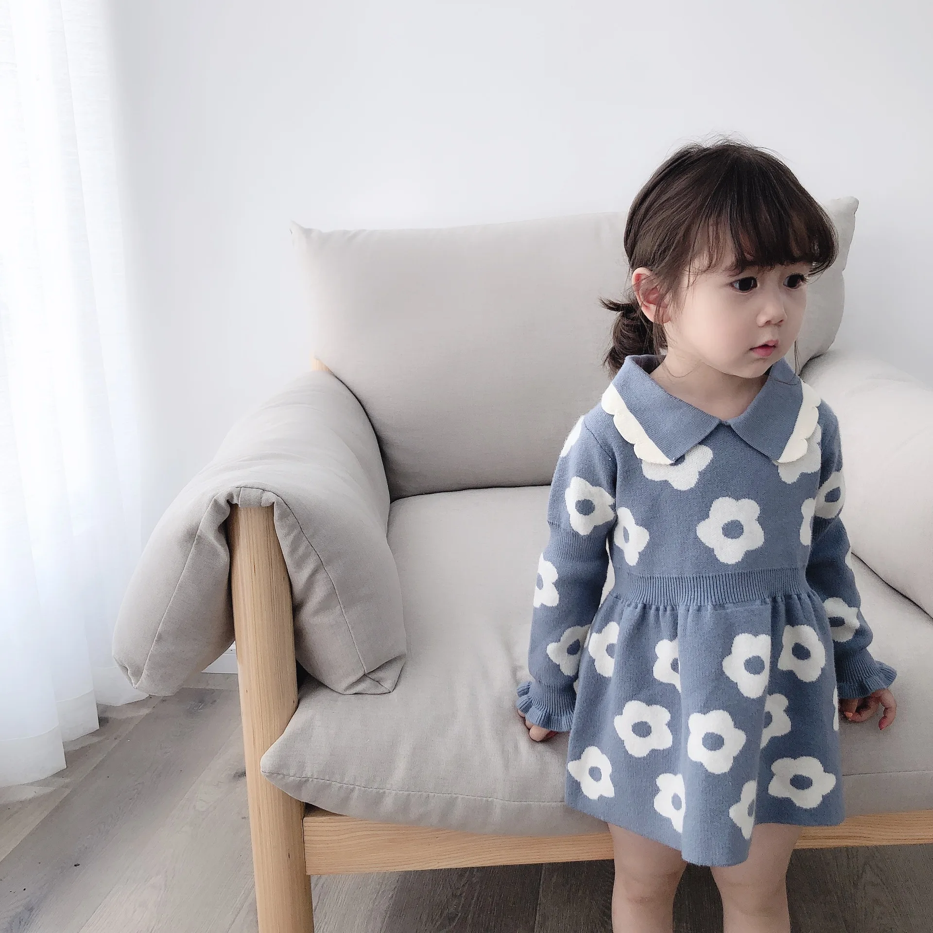 Ukeybaby2019, осенний и зимний свитер, платье с цветочным рисунком для девочек, Детский свитер, платье для женщин