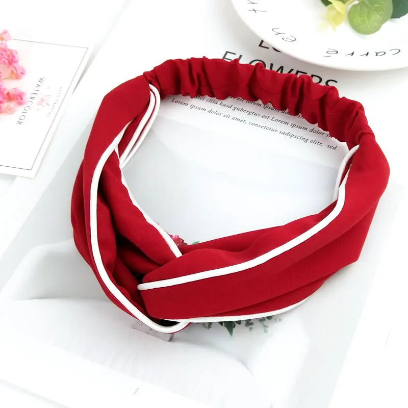 High-grade Chiffon Cross Knot Elastic Hair Bands Soft Solid Girls Hairband women headband Vintage Hair Accessorie - Цвет: Red