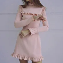 Женское короткое платье с длинным рукавом Осень Лето сексуальное облегающее мини-платье с цветочным разрезом размера плюс женское черное розовое платье