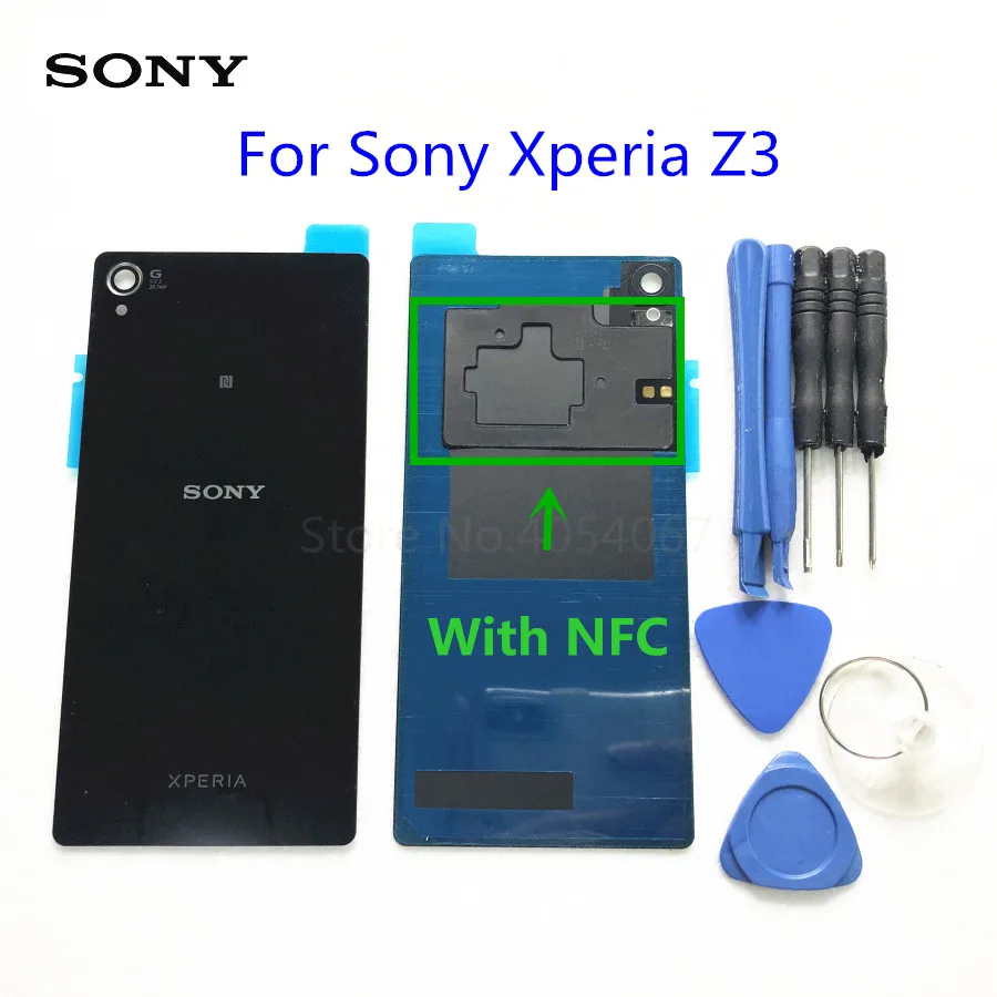 Задняя крышка батарейного отсека стеклянная крышка для Sony Xperia Z3 L55T L55U D6633 D6603 D6653 Задняя стеклянная крышка чехол+ NFC+ Инструменты