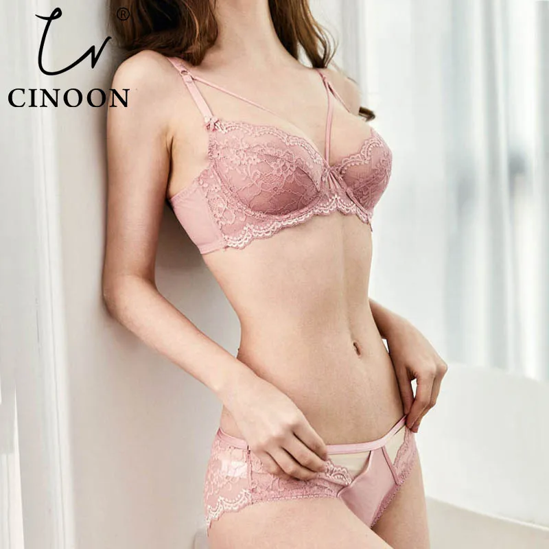 

CINOON New Plus Size Lace Bra Set Push Up Bras and Panty Set Classic Bandage Underwire Lingerie Set Sexy Ultrathin Underwear