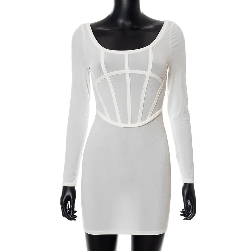 Women's Party Dress Sexy Long Sleeve Dress Fashion All-match White Tight Dress Fashion Corset Design Knitted Dress Mini elegance Women's Party Dress Sexy Long Sleeve Dress Fashion All-match White Tight Dress Fashion Corset Design Knitted Dress Mini elegance
