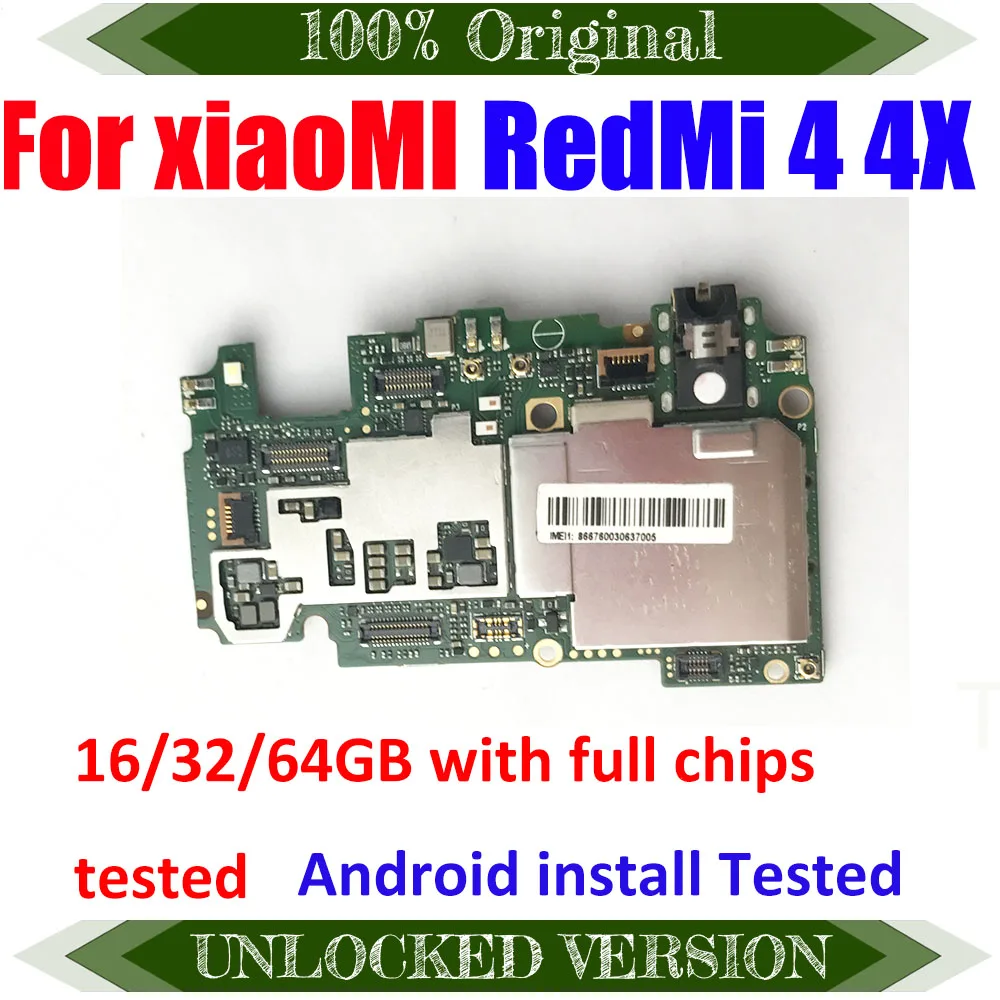 Original Unlocked Global Frimware Mainboard For Xiaomi Redmi 4 4X Full Chips Circuits Card Fee Motherboard Good work | Мобильные