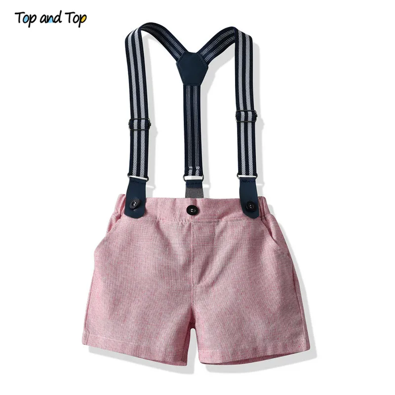 Summer Kids Baby Boy Formal Suit Short Sleeve Shirt + Suspender Pants Casual Clothes Outfit Gentleman Set 2PCS