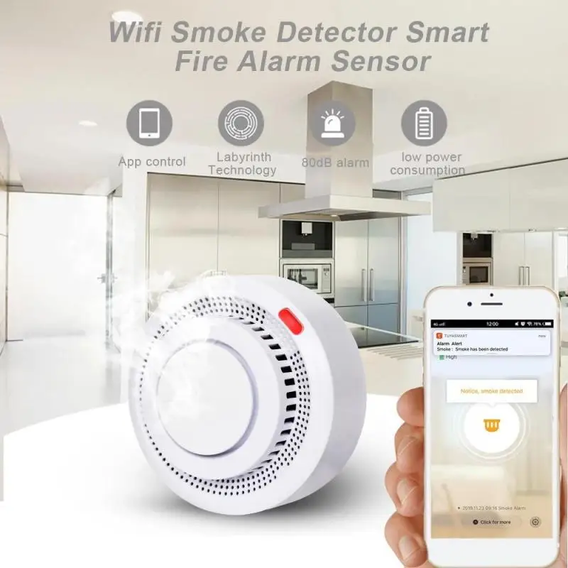 

Newest White Intelligent WiFi Smoke Alarm Smoke Detection Sensor APP Remote Control Detector Sensor