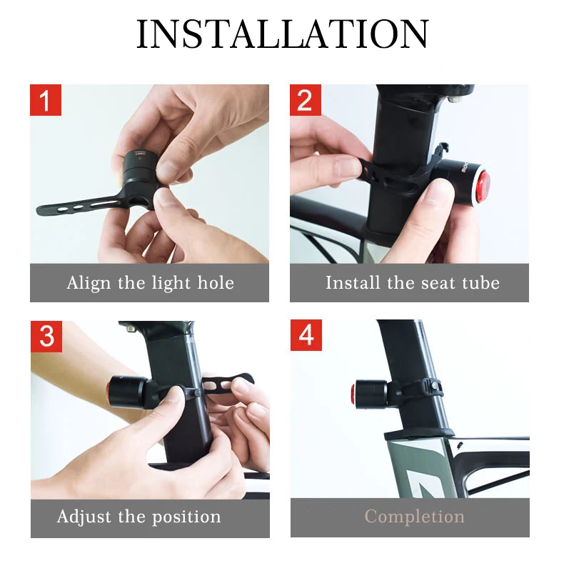 Excellent ROCKBROS Bicycle Saddle Rear Light Waterproof Intelligent USB Rechargeable Red Warning Taillight LED Bike Light 6